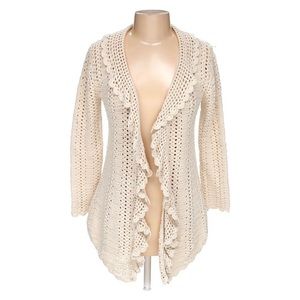 Boston Proper Beige Crochet Draped Cardigan